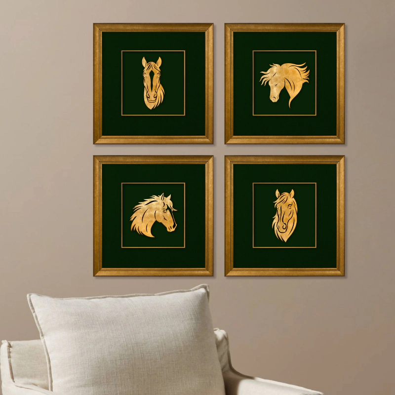 Bộ 4 tranh ngựa Cát Vận Tinh Tượng - Tranh Phong Thuỷ Đầu Ngựa Cao Cấp