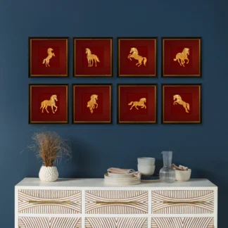 bộ 4 tranh bát mã quà tặng tết phòng thuỷ treo phòng khách