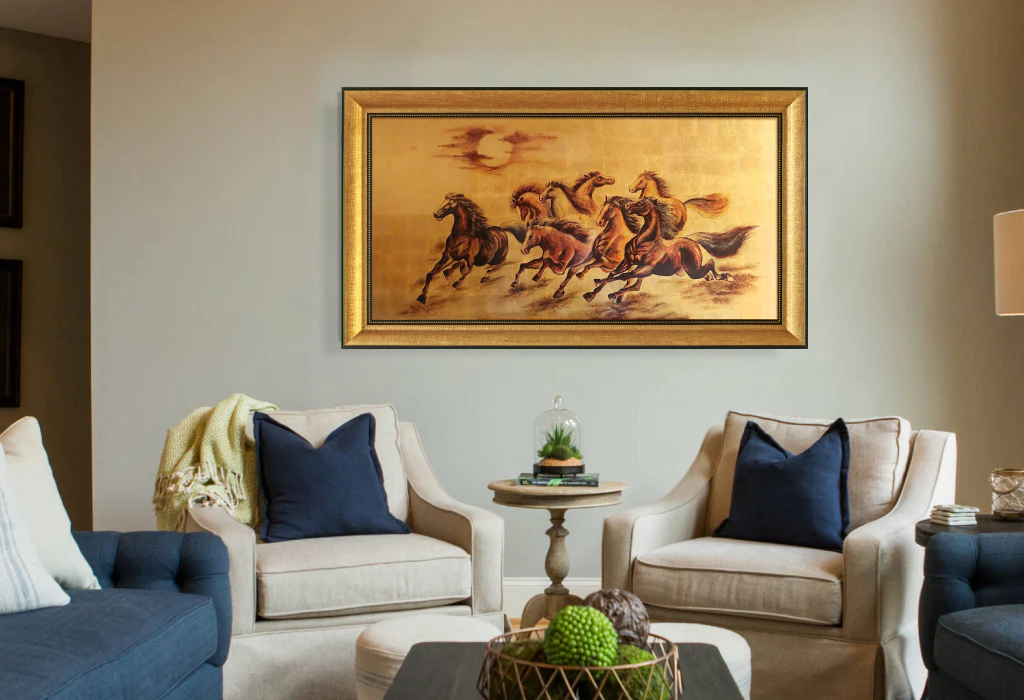 tranh ngựa sơn mài dát vàng mã đáo