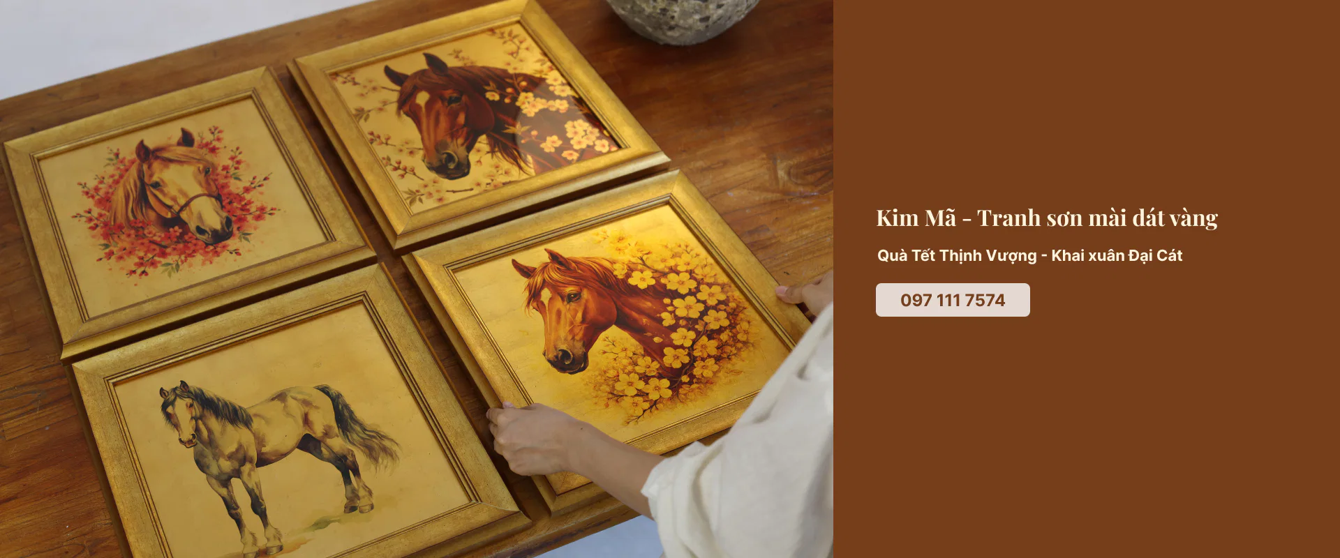 Tranh ngựa kim mã sơn mài dát vàng