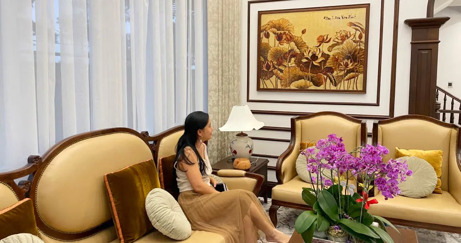 tranh kim liên mừng thọ cao cấp