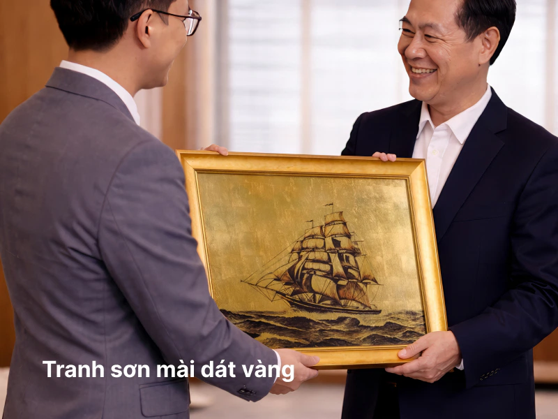 Tranh sơn mài dát vàng làm quà tặng
