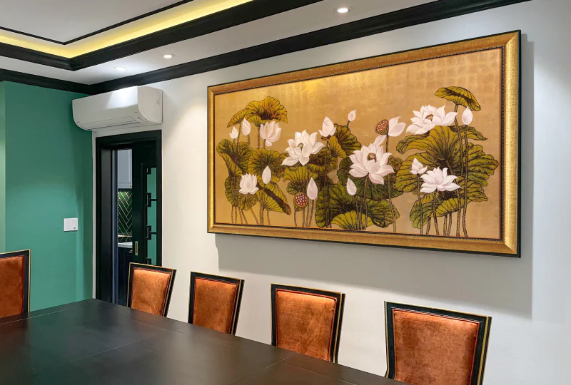 bạch liên hoa tranh sơn mài nhà khách 1