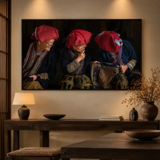chuyên trò bên tấp vải trang trí không gian fine art giclee