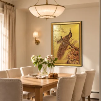 tranh khổng tước cát tường phòng ăn