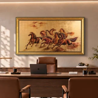tranh sơn mài dát vàng mã đáo thành công treo công ty